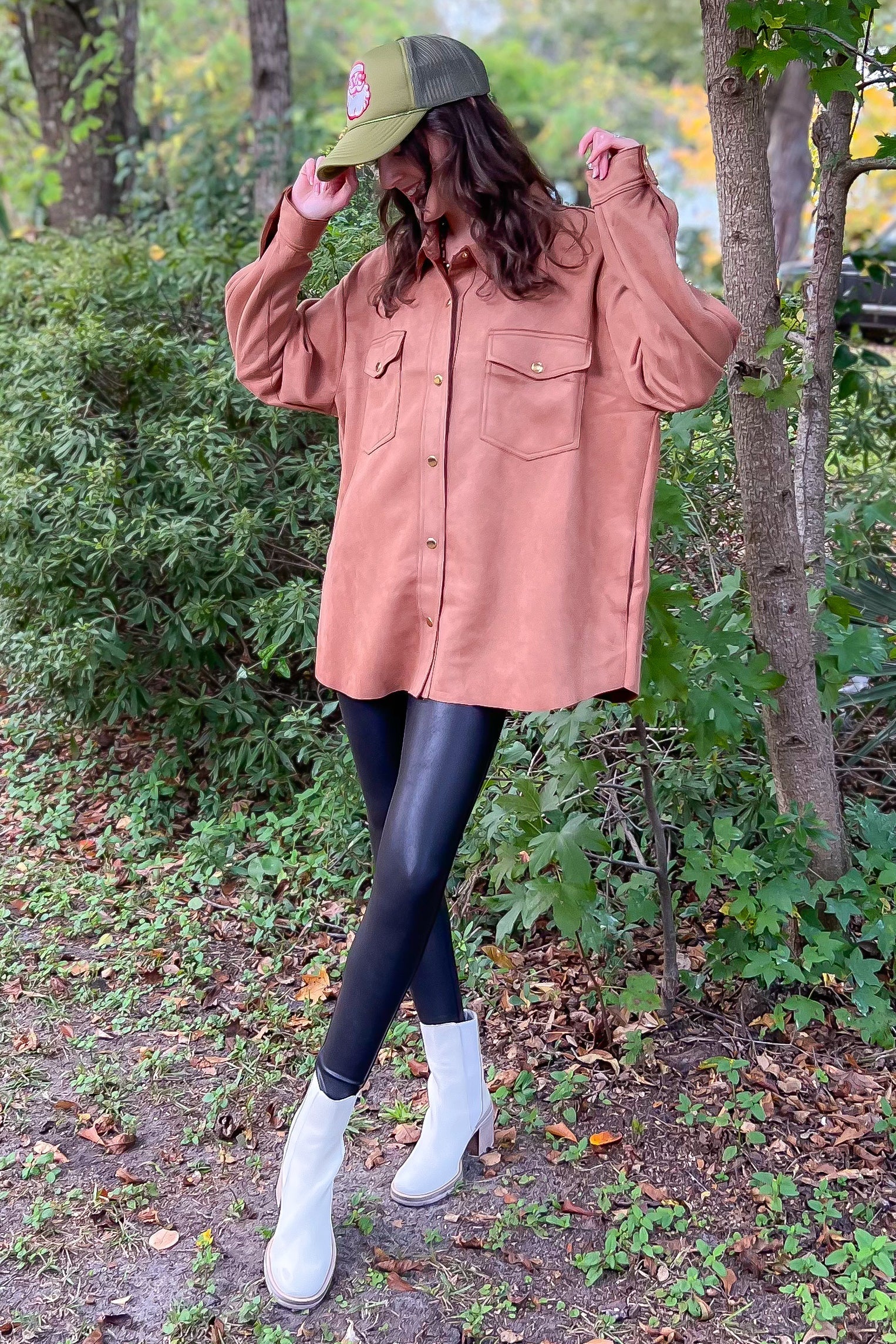 Camel Faux Suede Button Up Shacket-Tops-Hyfve-L. Mae Boutique & Wild Mabel Clothing