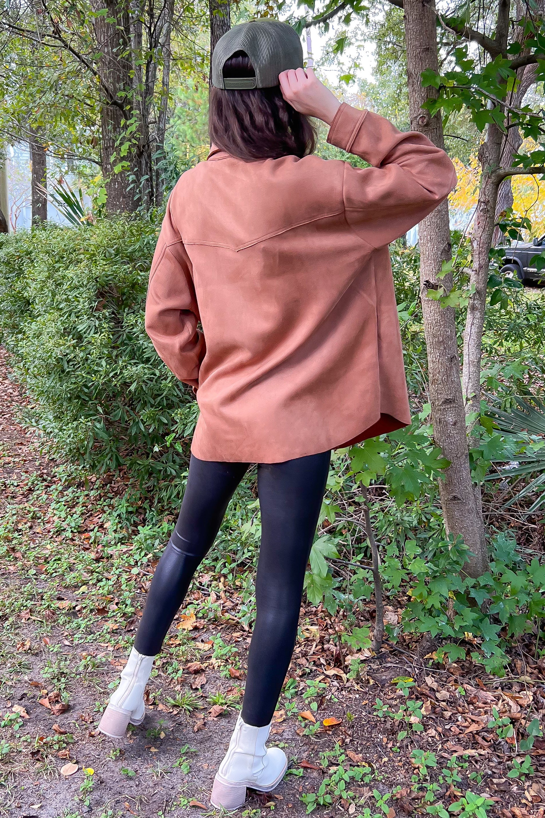 Camel Faux Suede Button Up Shacket-Tops-Hyfve-L. Mae Boutique &amp; Wild Mabel Clothing