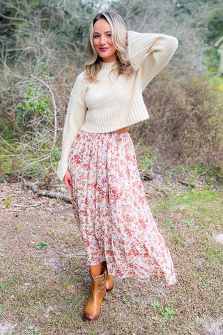 Camellia Floral Tiered Midi Skirt-Bottoms-Polagram-L. Mae Boutique & Wild Mabel Clothing