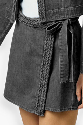 Camila Braided Black Denim Wrap Skort-Blue Blush-L. Mae Boutique