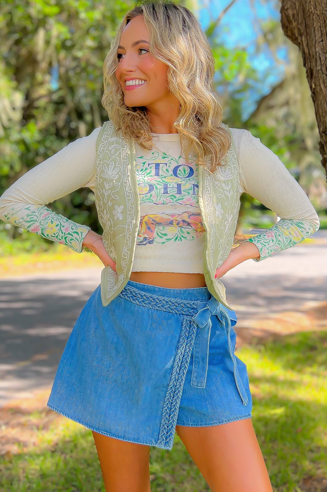 Camila Braided Denim Wrap Skort-Bottoms-Blue Blush-L. Mae Boutique & Wild Mabel Clothing