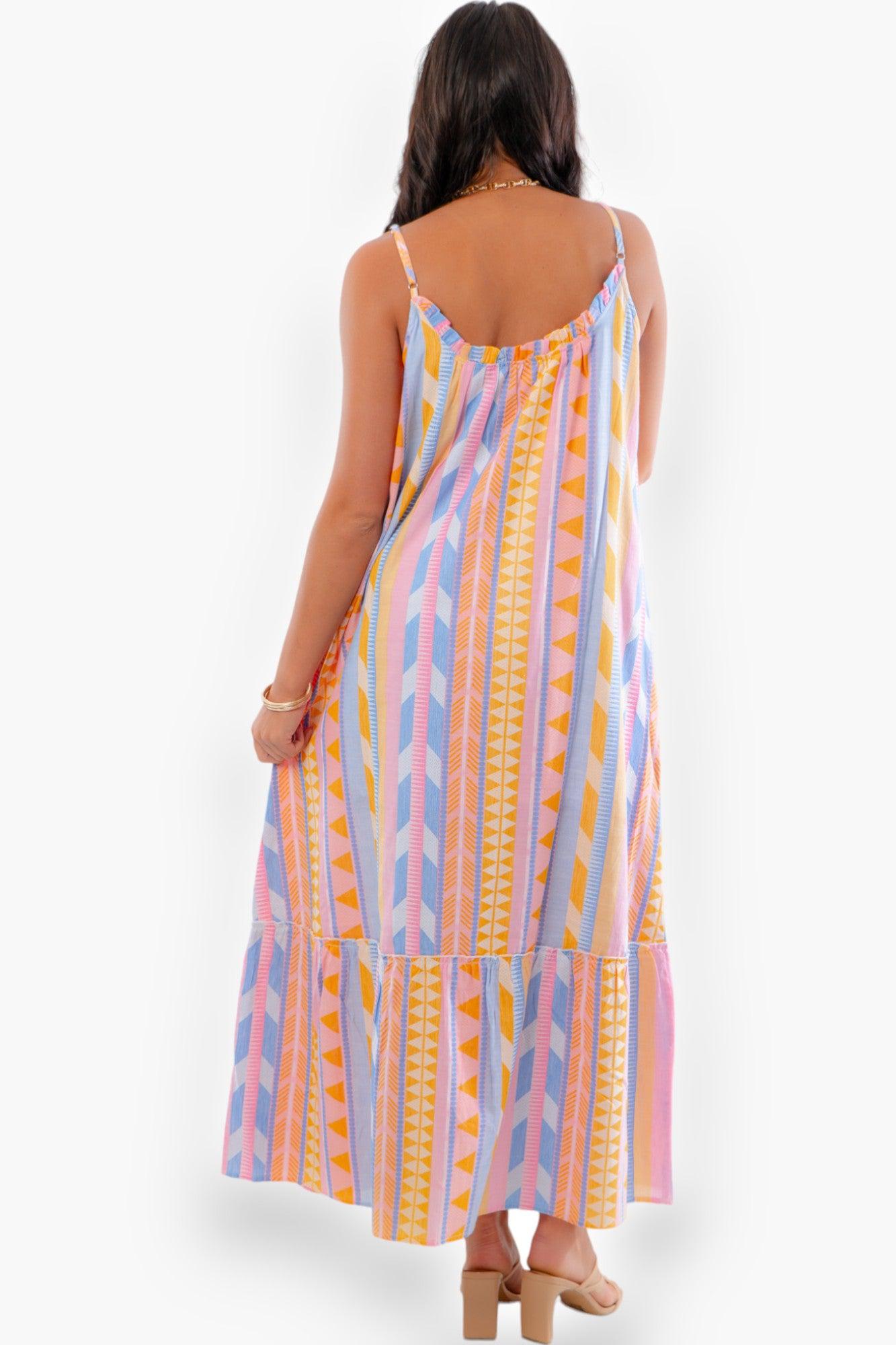 Camille Boho Rainbow Aztec Pattern Tank Maxi Dress-Dresses-En Creme-L. Mae Boutique & Wild Mabel Clothing