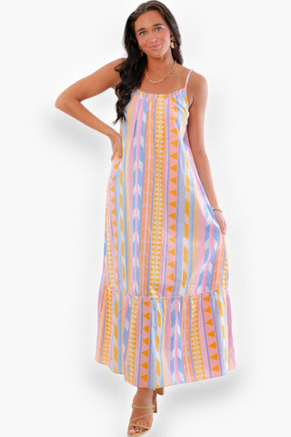 Camille Boho Rainbow Aztec Pattern Tank Maxi Dress-Dresses-En Creme-L. Mae Boutique & Wild Mabel Clothing