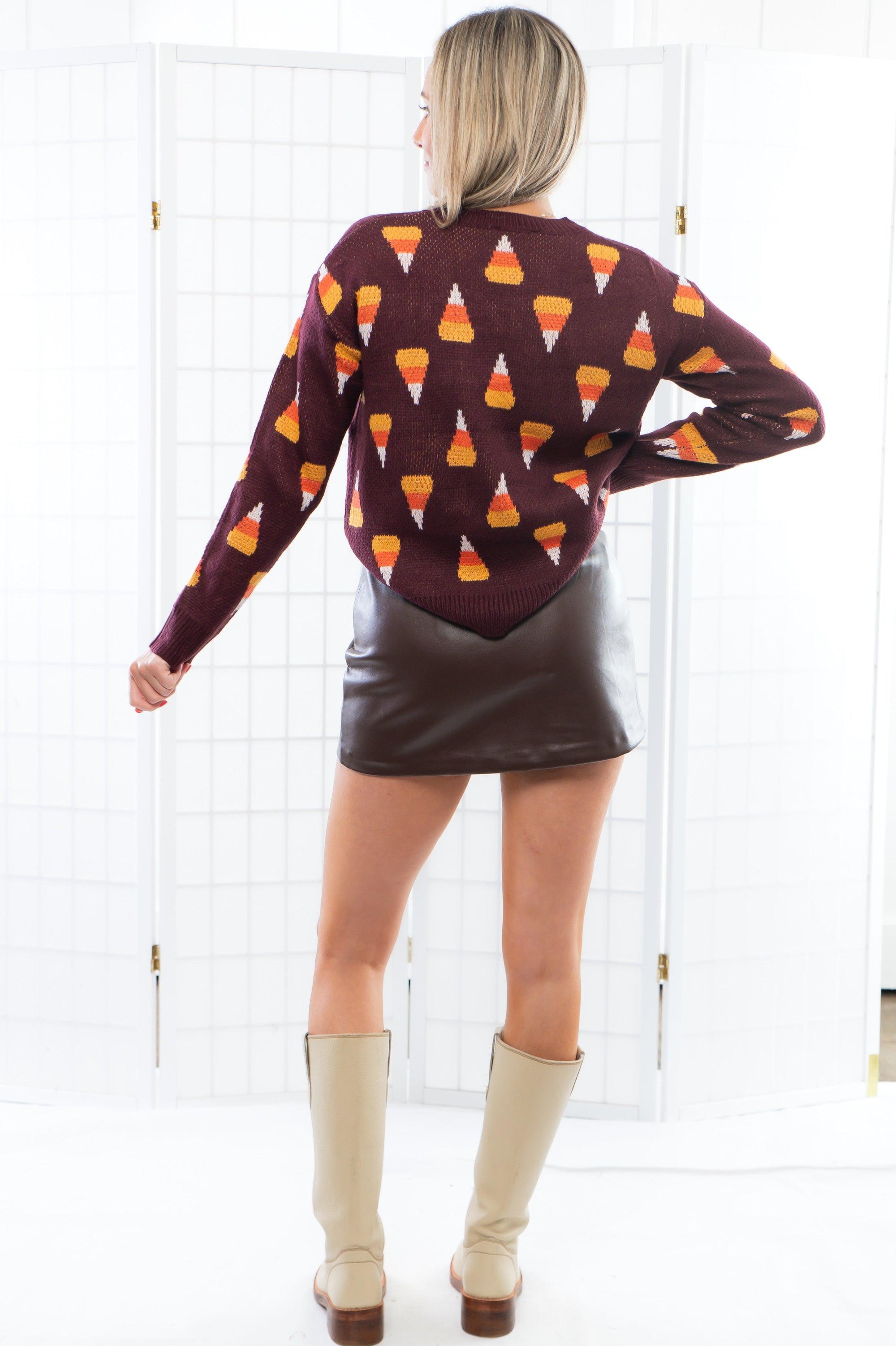 Candy Corn Lover Brown Sweater-Tops-Staccato-L. Mae Boutique &amp; Wild Mabel Clothing