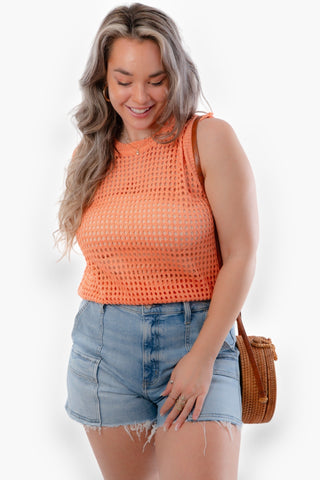 Cantaloupe Golden Orange Crochet Sweater Tank-Tops-Allie Rose-L. Mae Boutique & Wild Mabel Clothing