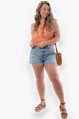 Cantaloupe Golden Orange Crochet Sweater Tank-Tops-Allie Rose-L. Mae Boutique & Wild Mabel Clothing