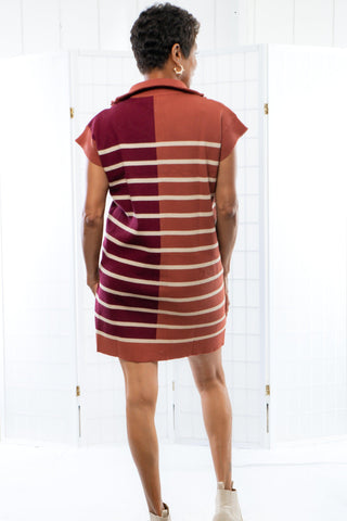 Care to Contrast Chestnut Striped Knit Dress-Dresses-Entro-L. Mae Boutique & Wild Mabel Clothing