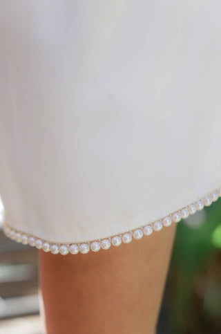 Carolina White Pleated Pearl Trim Dress Shorts-Voy-L. Mae Boutique