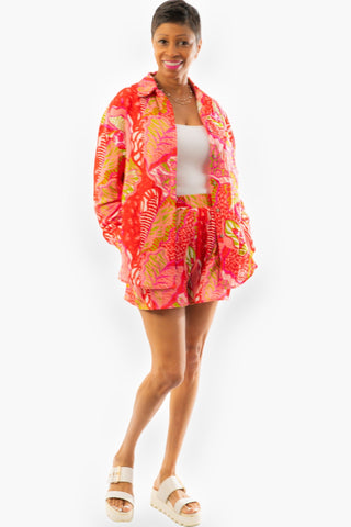 Catch Flights Not Feelings Red Tropical Shorts-Peach Love California-L. Mae Boutique