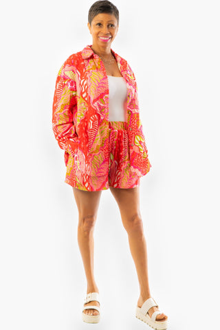Catch Flights Not Feelings Red Tropical Shorts-Peach Love California-L. Mae Boutique