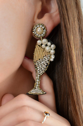 Champagne & Bubble Beaded Earrings-Golden Stella-L. Mae Boutique