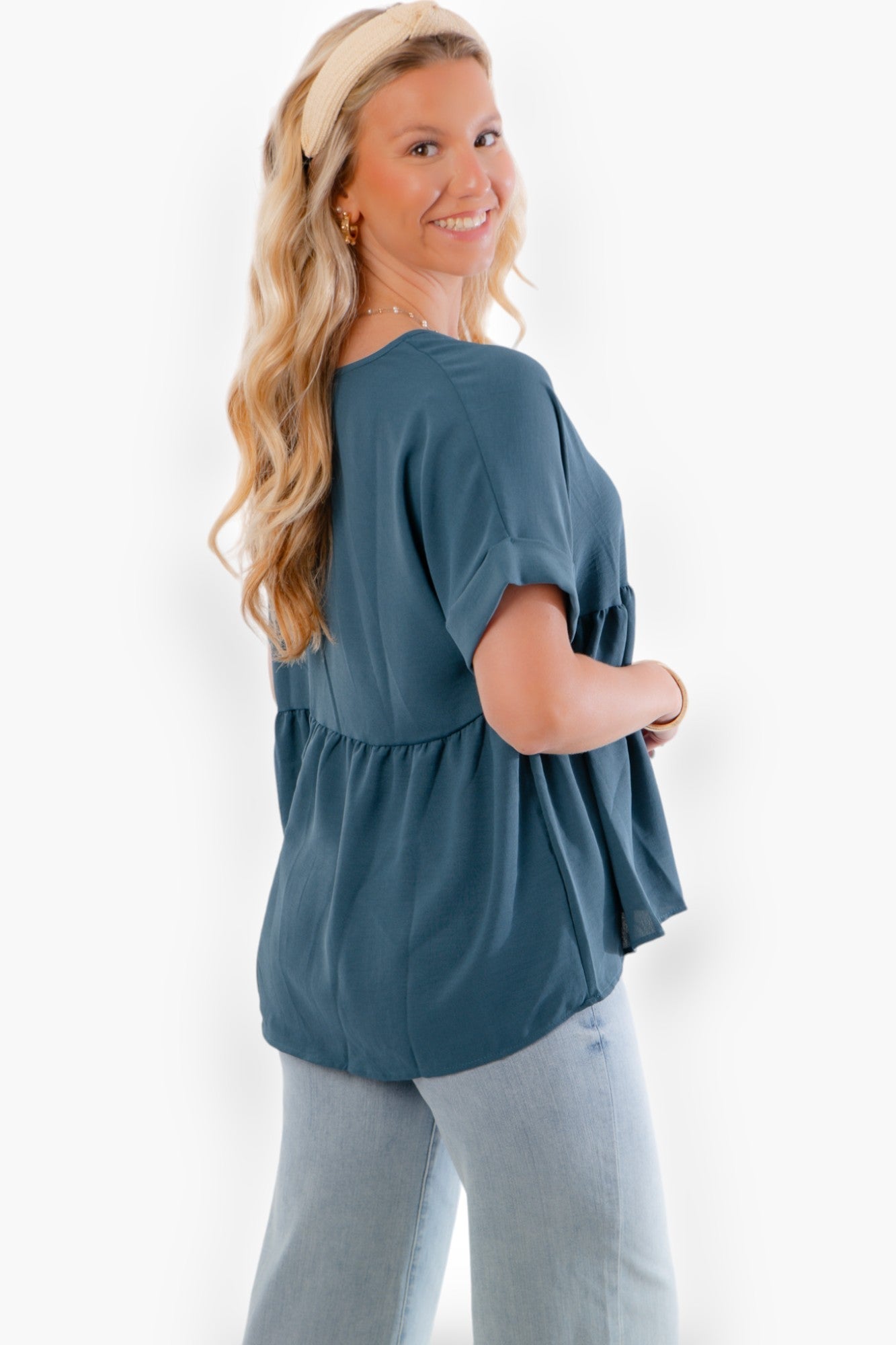 Chants Up Teal Short Sleeve Top-Tops-Entro-L. Mae Boutique & Wild Mabel Clothing