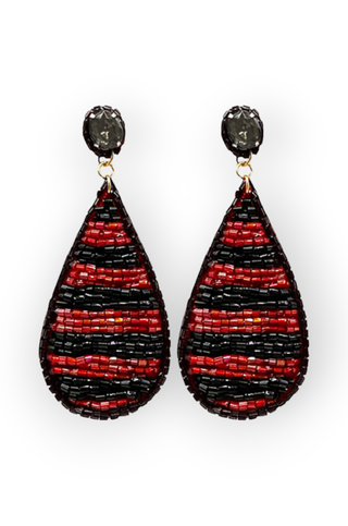 Cheering Garnet & Black Stripe Earrings-Golden Stella-L. Mae Boutique