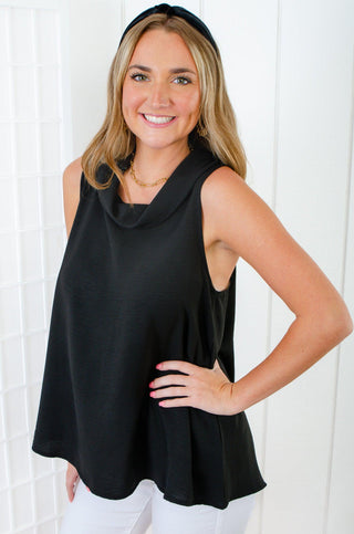 Chic Black Cowl Neck Tank Top-Tops-Tres Bien-L. Mae Boutique & Wild Mabel Clothing