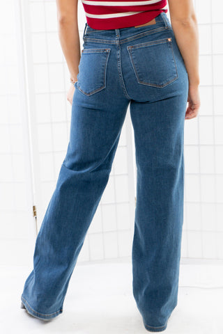 Chloe Dark Denim High Rise Wide Leg Full Length Jean-Bottoms-Judy Blue-L. Mae Boutique & Wild Mabel Clothing