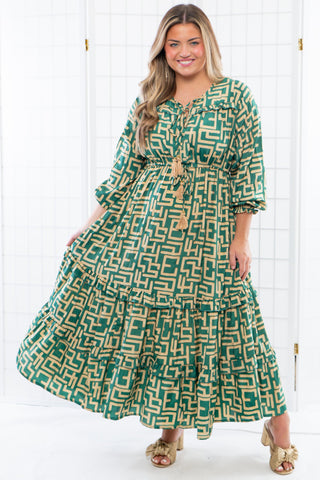 Christmas Eve Green and Gold Printed Midi Dress-Dresses-Fashion Fuse-L. Mae Boutique & Wild Mabel Clothing