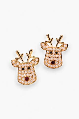 Christmas Rudolph Pearl Stud Earrings-Jewelry-Frem-L. Mae Boutique & Wild Mabel Clothing