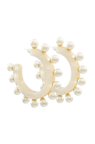Circle of Pearls White Acrylic Hoops-Golden Stella-L. Mae Boutique