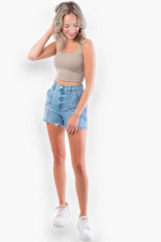 Clare Taupe Thick Strap Seamless Crop Top-RD Style-L. Mae Boutique