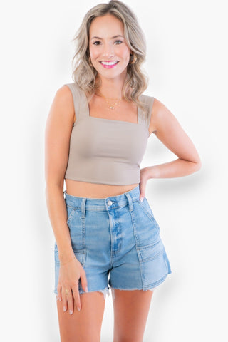 Clare Taupe Thick Strap Seamless Crop Top-RD Style-L. Mae Boutique