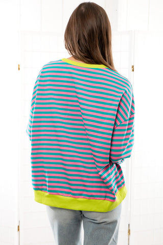 Classic Stripes Green & Pink Oversized Crewneck-Tops-shop lalaloo-L. Mae Boutique & Wild Mabel Clothing