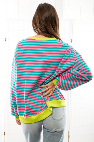 Classic Stripes Green & Pink Oversized Crewneck-Tops-shop lalaloo-L. Mae Boutique & Wild Mabel Clothing