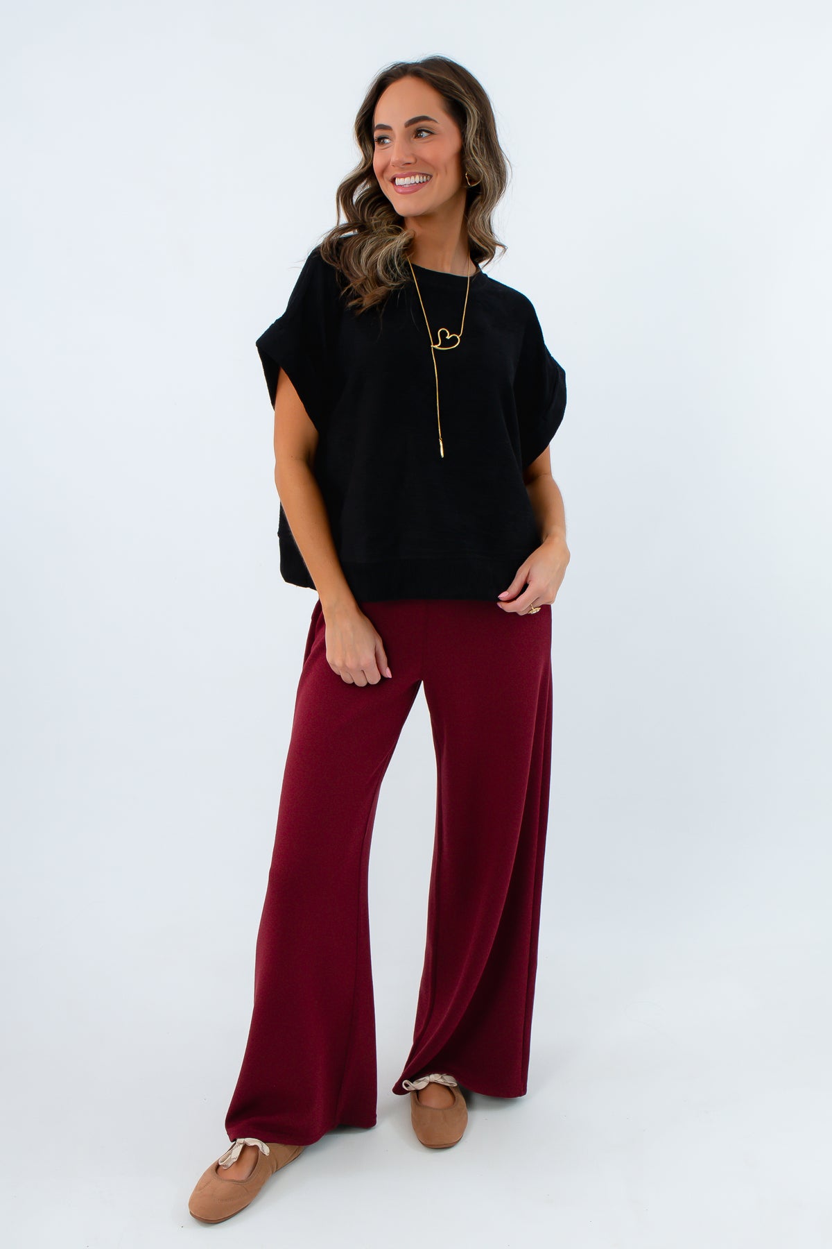Soft and lightweight black knit top for fall workwear, neutral game day top, USC game day black top