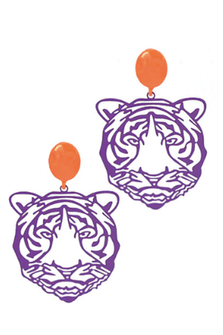 Clemson Tiger Earrings-Golden Stella-L. Mae Boutique
