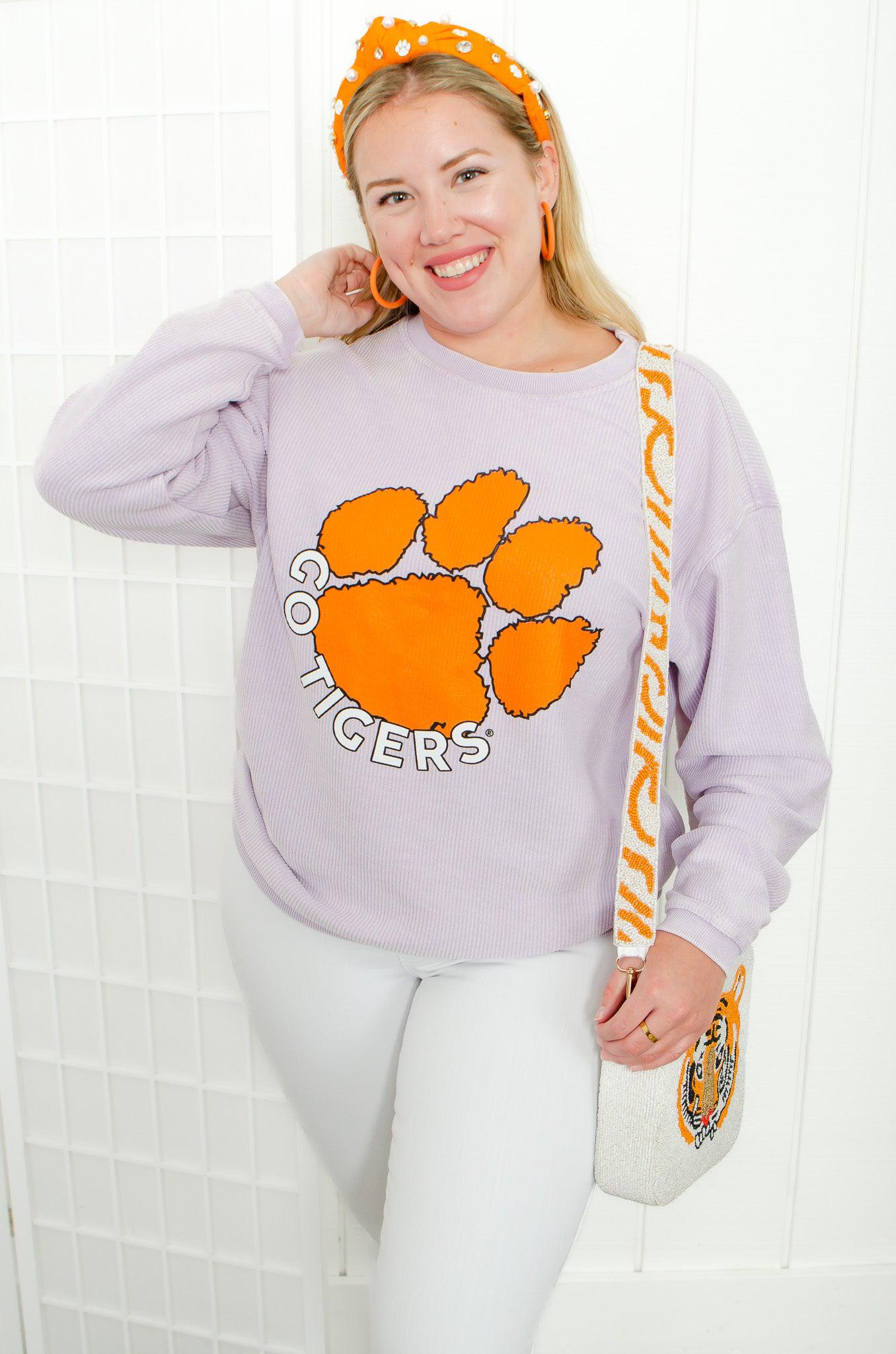 Clemson Tigers Signature Corded Crewneck Sweatshirt-Tops-Chicka-D-L. Mae Boutique &amp; Wild Mabel Clothing