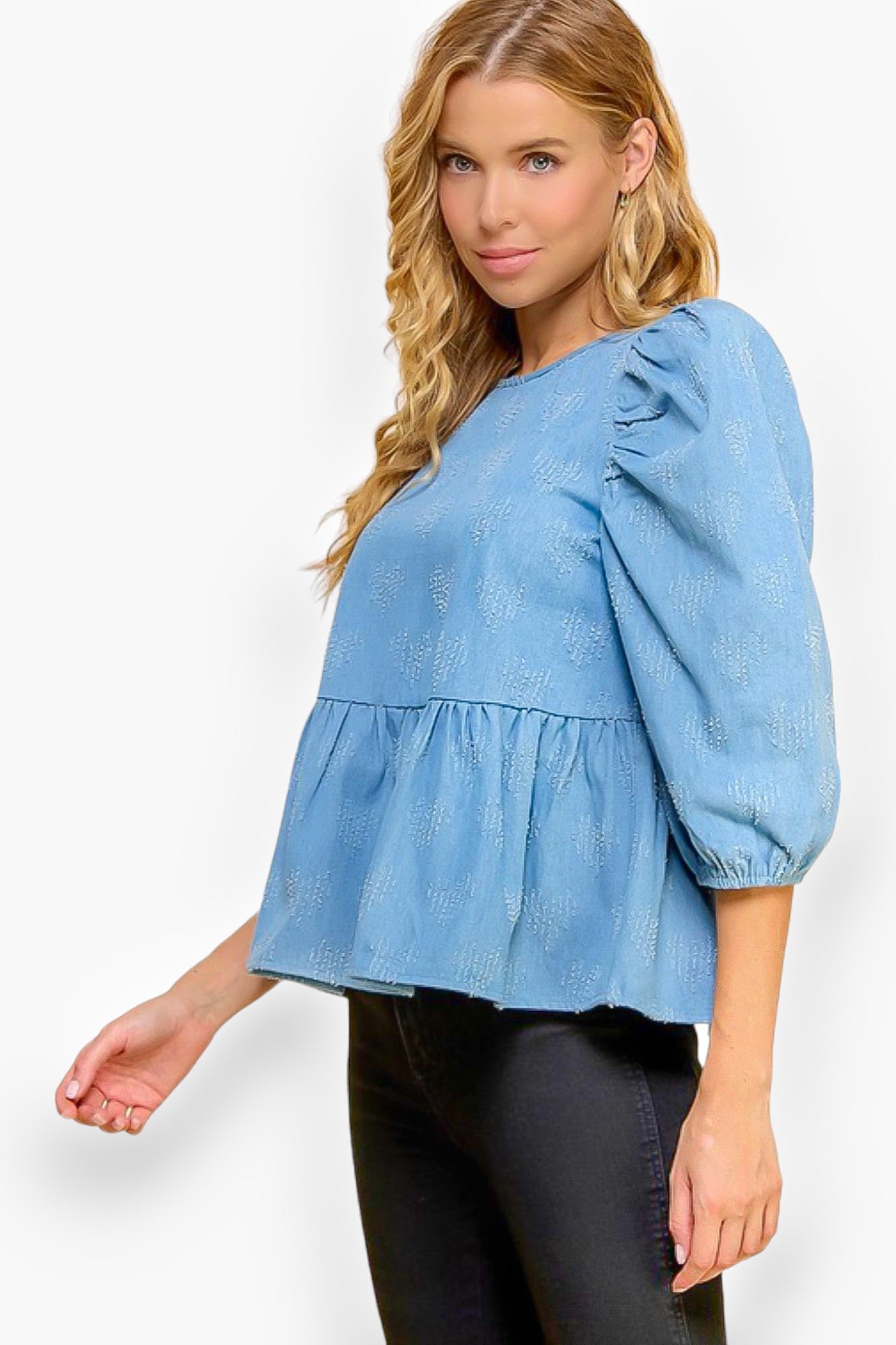 Color Me Denim Puff Sleeve Shirt-Tops-TCEC-L. Mae Boutique & Wild Mabel Clothing