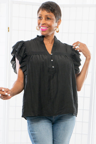 Come On By Black Ruffle Sleeve Top-Entro-L. Mae Boutique