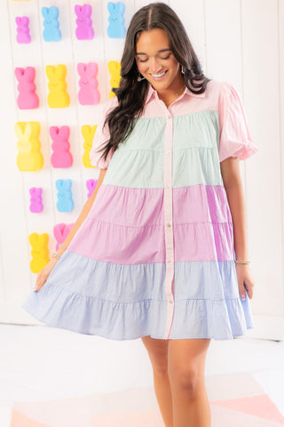 Cotton Candy Sky Color Block Puff Sleeve Dress-Fantastic Fawn-L. Mae Boutique