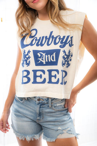 Cowboys & Beer Boxy Muscle Tee-Tops-Country Deep-L. Mae Boutique & Wild Mabel Clothing