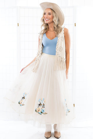 Cowgirl Boots Sequin Embellished Tulle Maxi Skirt-Blue B-L. Mae Boutique