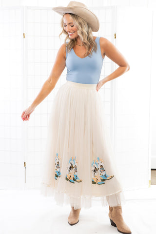 Cowgirl Boots Sequin Embellished Tulle Maxi Skirt-Blue B-L. Mae Boutique