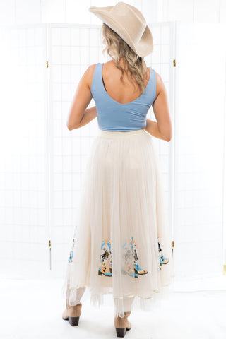 Cowgirl Boots Sequin Embellished Tulle Maxi Skirt-Blue B-L. Mae Boutique