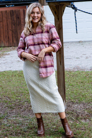 Cozy Up Cream Cable Knit Midi Skirt-Bottoms-Heyson-L. Mae Boutique & Wild Mabel Clothing