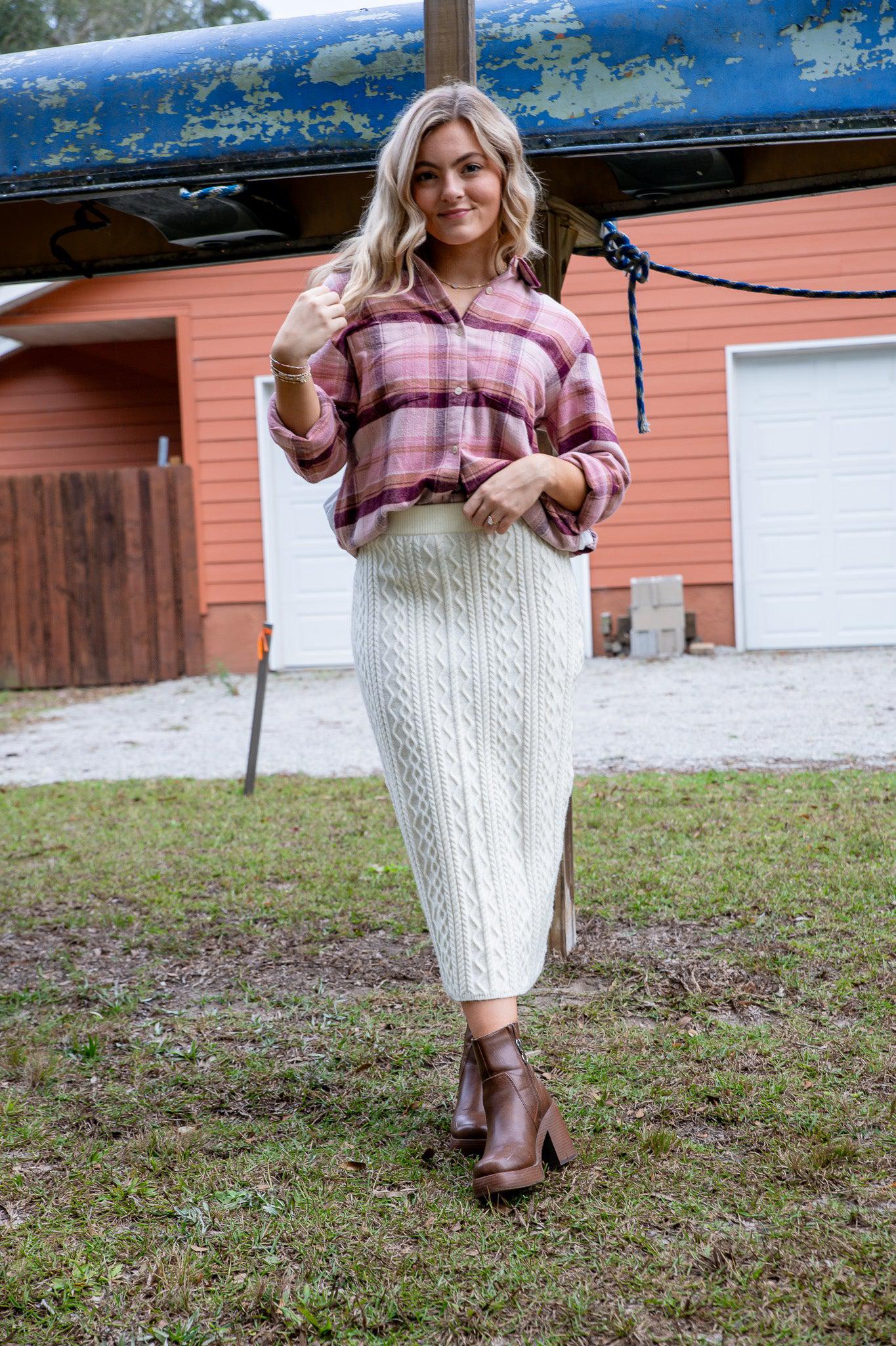 Cozy Up Cream Cable Knit Midi Skirt-Bottoms-Heyson-L. Mae Boutique &amp; Wild Mabel Clothing