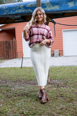 Cozy Up Cream Cable Knit Midi Skirt-Bottoms-Heyson-L. Mae Boutique & Wild Mabel Clothing