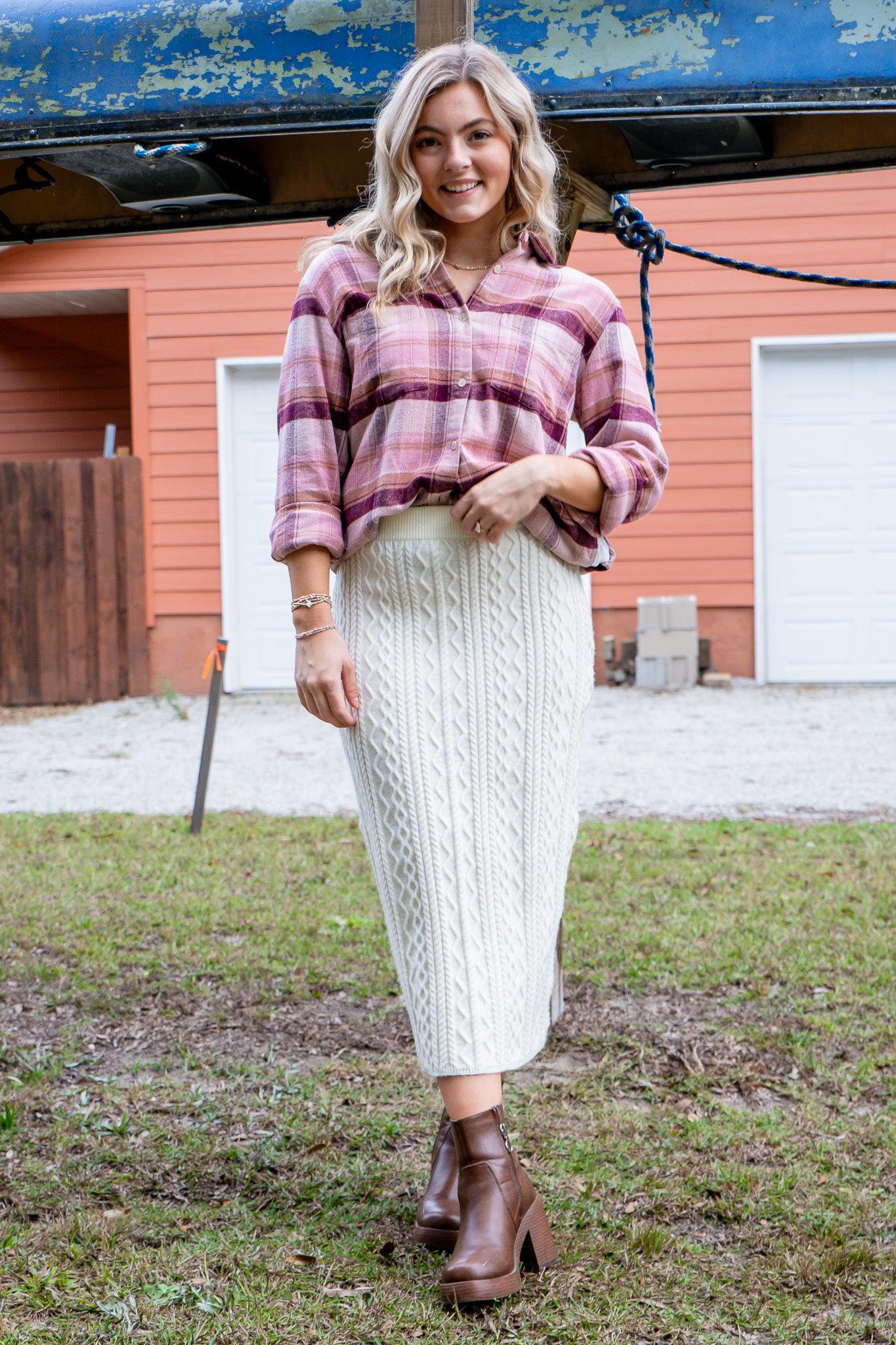 Cozy Up Cream Cable Knit Midi Skirt-Bottoms-Heyson-L. Mae Boutique & Wild Mabel Clothing