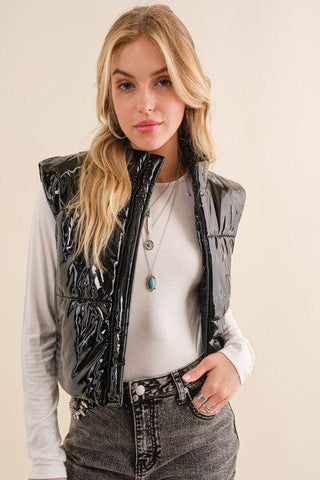 Cozy Up Quilted Puffer Zip Crop Vest-Blue B-L. Mae Boutique