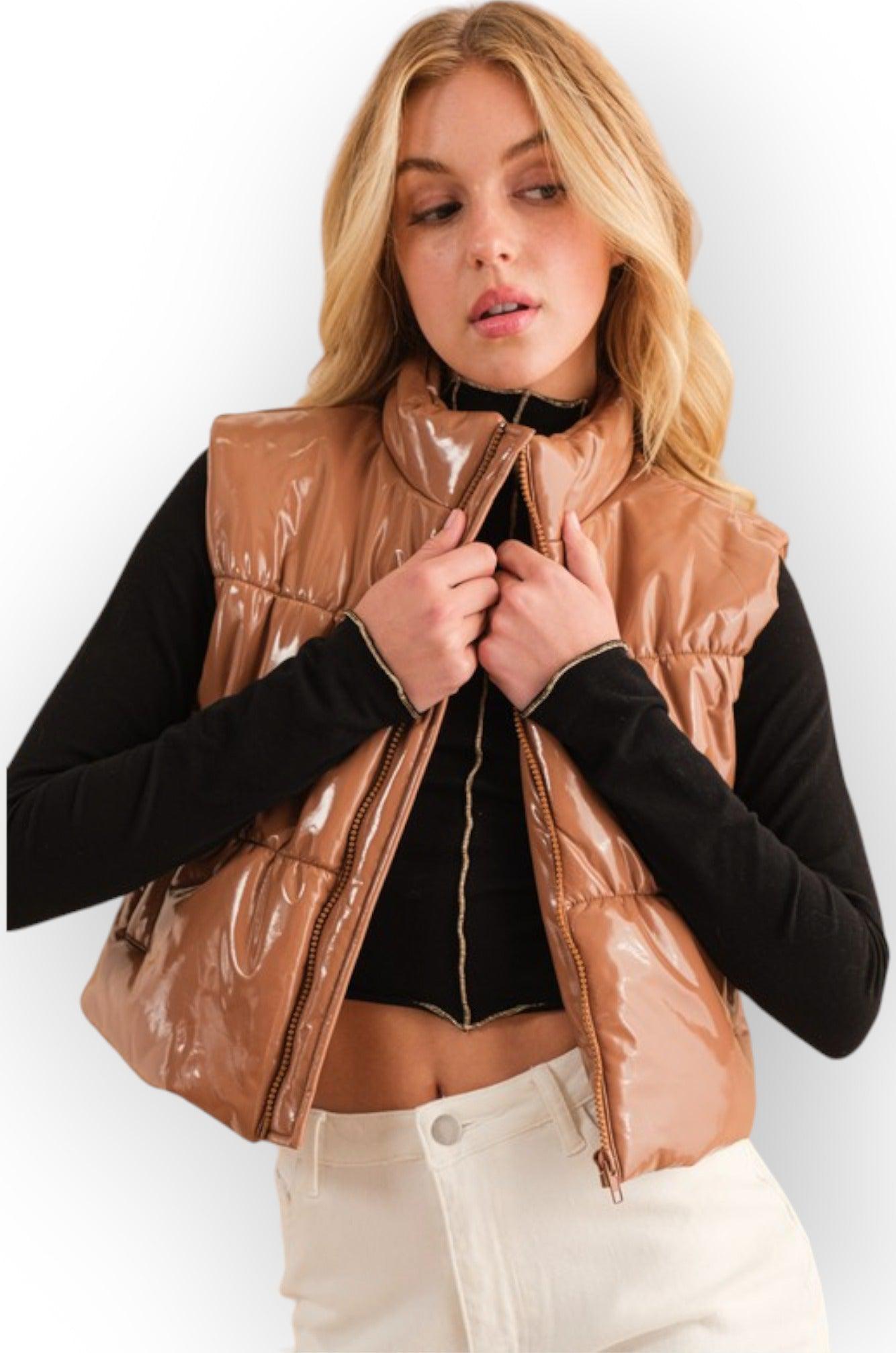 Cozy Up Quilted Puffer Zip Crop Vest-Outerwear-Blue B-L. Mae Boutique & Wild Mabel Clothing