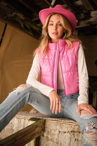 Cozy Up Quilted Puffer Zip Crop Vest-Outerwear-Blue B-L. Mae Boutique & Wild Mabel Clothing