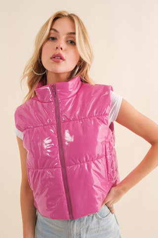 Cozy Up Quilted Puffer Zip Crop Vest-Outerwear-Blue B-L. Mae Boutique & Wild Mabel Clothing