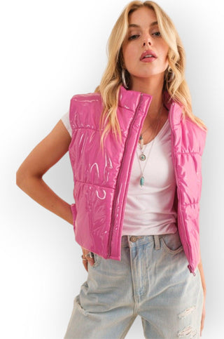 Cozy Up Quilted Puffer Zip Crop Vest-Outerwear-Blue B-L. Mae Boutique & Wild Mabel Clothing