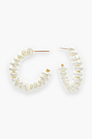 Cream & Gold Pearl Hoop Earrings-Golden Stella-L. Mae Boutique