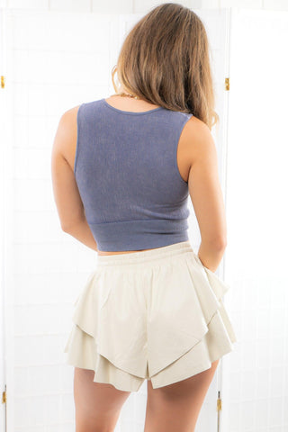 Cream Tiered Ruffle Leather Shorts-Bottoms-idem ditto-L. Mae Boutique & Wild Mabel Clothing