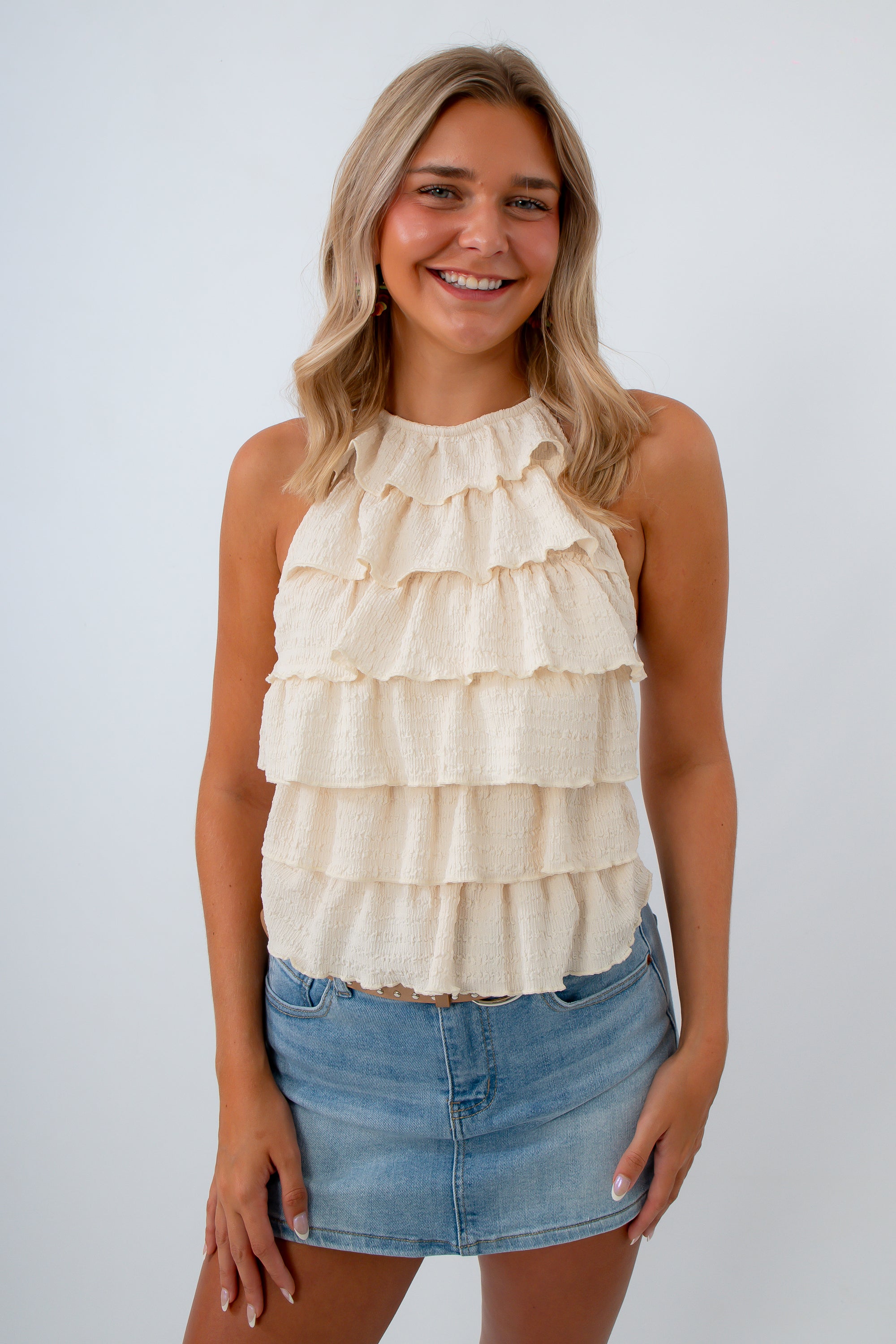 Beige halter top with ruffles