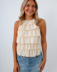 Beige halter top with ruffles
