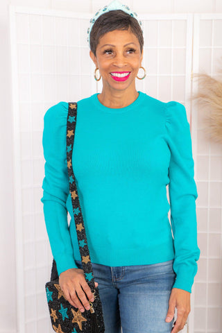 Stay A While Alpine Green Puff Sleeve Sweater-&Merci-L. Mae Boutique